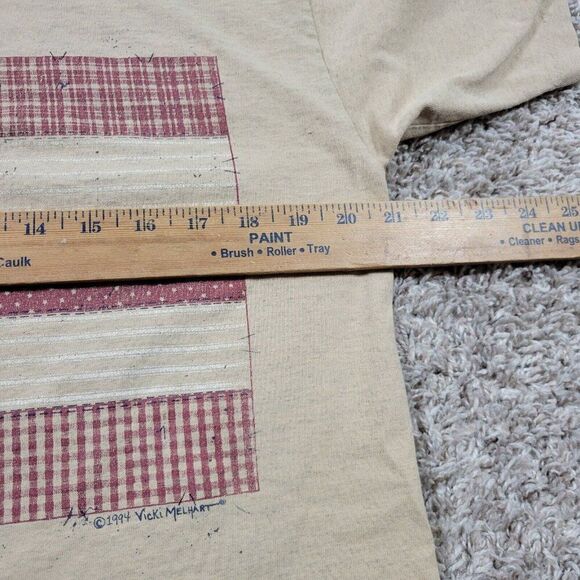 Vintage American Flag T Shirt Mens Large Beige Short Sleeve Button Alore Read* - Picture 6 of 11